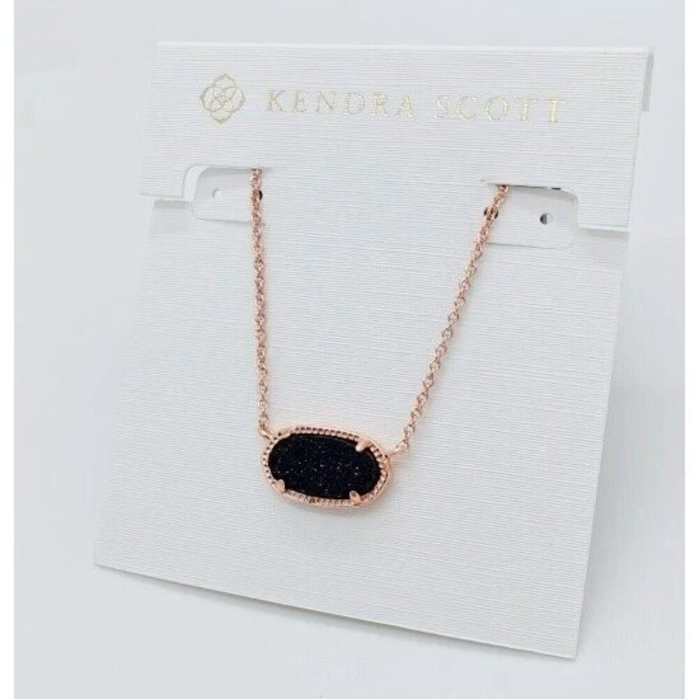 Kendra Scott Elisa Rose Gold Pendant Necklace In Black Drusy - Picture 2 of 4